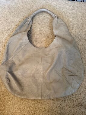 Soft Leather Hobo Handbag in Light Gray